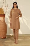 Buy_Linen Bloom_Brown 100% Linen Pencil Pant _at_Aza_Fashions