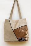 Shop_Linen Bloom_Beige Floral Motif Linen Tote Bag _at_Aza_Fashions