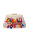 Buy_Puneet Gupta_White Clutch With Colourful Embroidered Text_at_Aza_Fashions