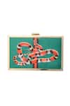Buy_Puneet Gupta_Green Snake Print Clutch _at_Aza_Fashions