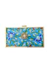 Buy_Puneet Gupta_Blue Abstract Floral Print Clutch _at_Aza_Fashions