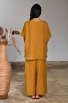 Shop_Linen Bloom_Yellow Pure Linen Embroidery Boat Blouse _at_Aza_Fashions