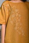 Shop_Linen Bloom_Yellow Pure Linen Embroidery Boat Blouse _Online_at_Aza_Fashions