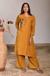 Buy_Linen Bloom_Yellow Pure Linen Pants _at_Aza_Fashions