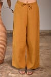 Shop_Linen Bloom_Yellow Pure Linen Pants _at_Aza_Fashions