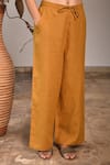 Linen Bloom_Yellow Pure Linen Pants _Online_at_Aza_Fashions