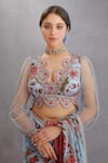 Buy_Torani_Blue Silk Organza, Handwoven Chanderi Chintz Motifs Samsara Taahira Blouse _at_Aza_Fashions