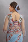 Shop_Torani_Blue Silk Organza, Handwoven Chanderi Chintz Motifs Samsara Taahira Blouse _at_Aza_Fashions
