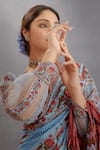 Torani_Blue Silk Organza, Handwoven Chanderi Chintz Motifs Samsara Taahira Blouse _at_Aza_Fashions