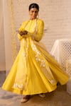 Buy_Devnaagri_Yellow Organza, , Shantoon, Embroidered Jacket And Anarkali Set _at_Aza_Fashions
