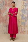 Shop Devnaagri Pink Organza, Chanderi, Shantoon, Zari Round Kurta Set Online at Aza Fashions Shop_Devnaagri_Pink Organza, Chanderi, Shantoon, Zari Round Kurta Set _Online_at_Aza_Fashions