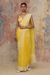 Buy Devnaagri Yellow Silk Organza, Gajji V Neck Saree With Blouse at Aza Fashions Buy_Devnaagri_Yellow Silk Organza, Gajji V Neck Saree With Blouse _at_Aza_Fashions