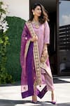 Buy_Gulabo Jaipur_Purple Brocade Dupatta Organza Embroidery Round Abeer Woven Kurta Set_at_Aza_Fashions