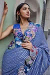 Aisha Rao_Grey Dobby Embellished Trencadis Farm Pattern Ombre Saree With Blouse _Online_at_Aza_Fashions
