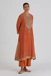 Shop_Lajjoo C_Orange Chanderi Viti Zardosi Embroidered Kurta And Pant Set_Online_at_Aza_Fashions