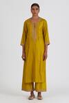 Buy_Lajjoo C_Yellow Silk Embroidered Dori Round Arshia Kurta And Pant Set _at_Aza_Fashions