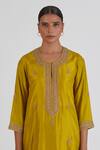 Shop_Lajjoo C_Yellow Silk Embroidered Dori Round Arshia Kurta And Pant Set _Online_at_Aza_Fashions