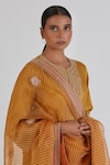 Lajjoo C_Yellow Organza Embroidery Zardozi Aasa Leheriya Dupatta _Online_at_Aza_Fashions