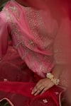 Shop_Vashisht Guru Dutt_Pink Raw Silk Embroidered Floral Round Panelled Kurta Set _Online_at_Aza_Fashions