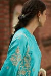 Vashisht Guru Dutt_Blue Handloom Chanderi Embellished Floral Embroidered Short Kurta And Pant Set_Online_at_Aza_Fashions