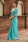 Vashisht Guru Dutt_Blue Chanderi Tissue And Organza Resham Thread & Zari Saree With Blouse _Online_at_Aza_Fashions