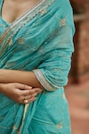 Shop_Vashisht Guru Dutt_Blue Chanderi Tissue And Organza Resham Thread & Zari Saree With Blouse _Online_at_Aza_Fashions