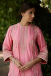 Shop_Vashisht Guru Dutt_Pink Handloom Chanderi Embroidery Gota Round And Zari Kurta Gharara Set  _Online_at_Aza_Fashions