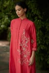 Vashisht Guru Dutt_Coral Handloom Chanderi Patchwork Zari And Embroidered Kurta & Pant Set _Online_at_Aza_Fashions