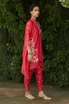 Buy_Vashisht Guru Dutt_Coral Handloom Chanderi Floral Work Asymmetric Hem Kurta And Pant Set_Online_at_Aza_Fashions