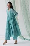 Buy_Banera_Blue Silk Chanderi And Dobby Checks Block Amber Overlay With _Online_at_Aza_Fashions