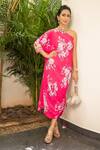 Buy_Palak & Mehak_Pink Crepe Printed Floral Asymmetric Dress _at_Aza_Fashions