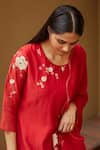 Shop_Vaayu_Red Muslin Cotton Applique Floral Round Kurta Set  _Online_at_Aza_Fashions