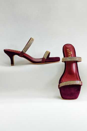 The Alter_Wine Embroidery Georgine Strap Embellished Stiletto Heels _Online_at_Aza_Fashions