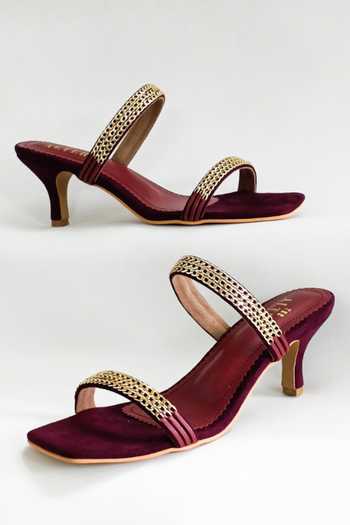 Buy_The Alter_Wine Embroidery Georgine Strap Embellished Stiletto Heels _Online_at_Aza_Fashions