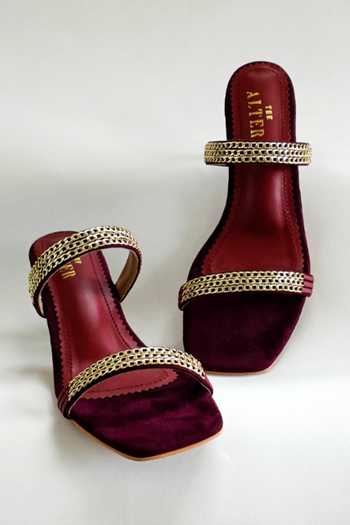 The Alter_Wine Embroidery Georgine Strap Embellished Stiletto Heels _at_Aza_Fashions
