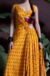 Yogita Kadam_Yellow Muslin Printed Pre-draped Saree With Choli_Online_at_Aza_Fashions