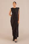 AMPM_Black Silk Blend Round Neck Ila Saree Gown _Online_at_Aza_Fashions