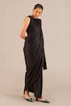 Buy_AMPM_Black Silk Blend Round Neck Ila Saree Gown _Online_at_Aza_Fashions