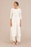 AMPM_Ivory Linen Embroidery Cord Round Inaya Kurta Palazzo Set _Online_at_Aza_Fashions