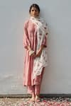 Buy_Juanita by Shubhda_Pink Handwoven Cotton Silk Printed Floral Round Pintuck Kurta Set 