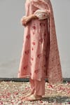 Buy_Juanita by Shubhda_Pink Handwoven Chanderi And Handloom Cotton Print & Embellishment Rose Kurta Set _Online_at_Aza_Fashions