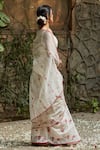 Juanita by Shubhda_Ivory Handwoven Chanderi And Embellishment Hand Block Rose Saree _Online_at_Aza_Fashions