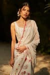 Buy_Juanita by Shubhda_Ivory Handwoven Chanderi And Embellishment Hand Block Rose Saree _Online_at_Aza_Fashions