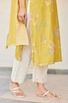 Vaayu_Yellow Cotton, Muslin Embroidery, Sequins, Cut Work, Tassels Thread Kurta Set _Online_at_Aza_Fashions