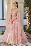 Buy_Osaa by Adarsh_Pink Organza Embroidery Aari Leaf Neck Zardozi Bridal Lehenga Set  _Online_at_Aza_Fashions