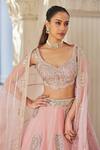 Osaa by Adarsh_Pink Organza Embroidery Aari Leaf Neck Zardozi Bridal Lehenga Set  _at_Aza_Fashions