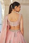 Buy_Osaa by Adarsh_Pink Organza Embroidery Aari Leaf Neck Zardozi Bridal Lehenga Set  