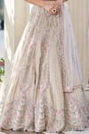 Osaa by Adarsh_Off White Organza Embroidery Aari Leaf Neck Thread Bridal Lehenga Set  _Online_at_Aza_Fashions