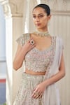 Shop_Osaa by Adarsh_Off White Organza Embroidery Aari Leaf Neck Thread Bridal Lehenga Set  _Online_at_Aza_Fashions