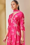 Buy_Osaa by Adarsh_Pink Mulberry Silk Embroidery Aari Banarasi Floral Vine Kurta Set  _Online_at_Aza_Fashions